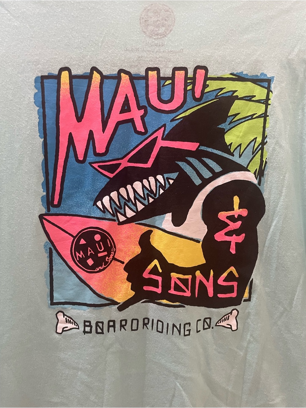 Maui And Sons VTG Surfing Muscle Shark Rad Aqua Blue Teal T-shirt Size M CA